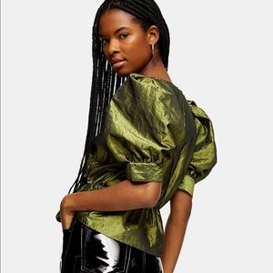 Top Shop Metallic Puff Sleeve Blouse